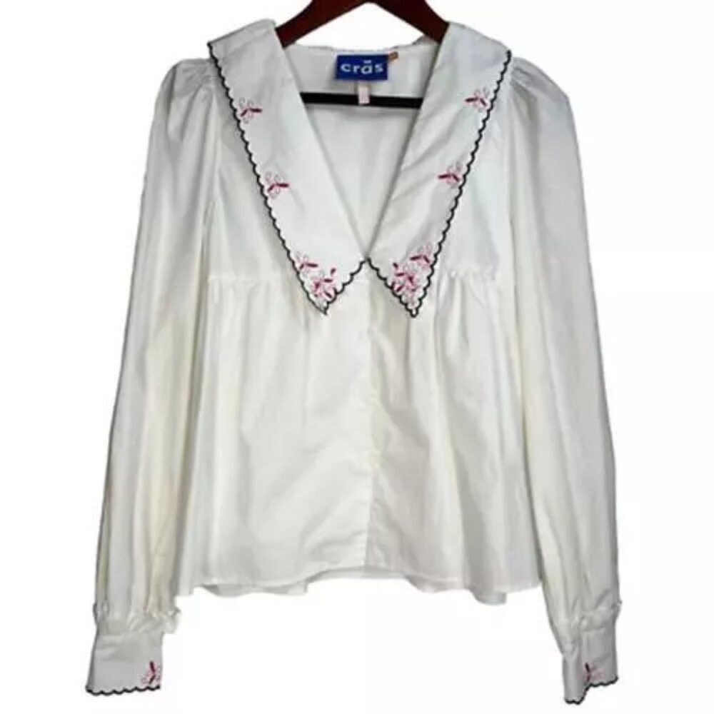 CRAS Denmark Nayacras Women Blouse Ebroidered Collar Shirt Top White size 36 - Picture 1 of 12